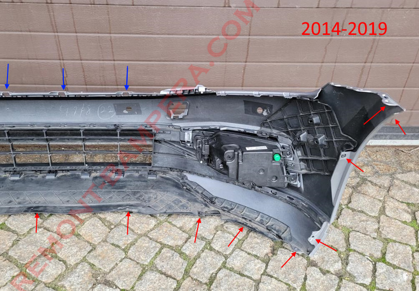 места крепления переднего бампера VW Passat B8 