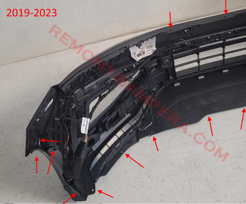 места крепления переднего бампера VW Passat B8 