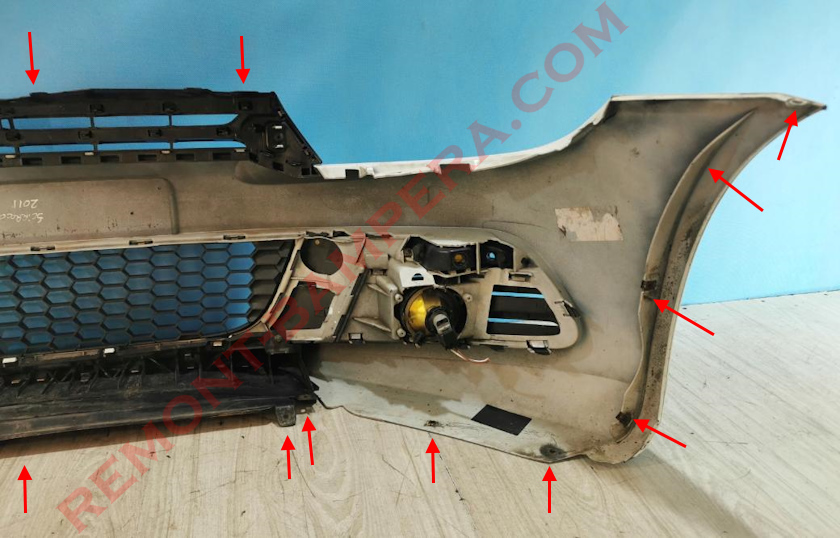 места крепления переднего бампера VW Scirocco III 2008-2017 