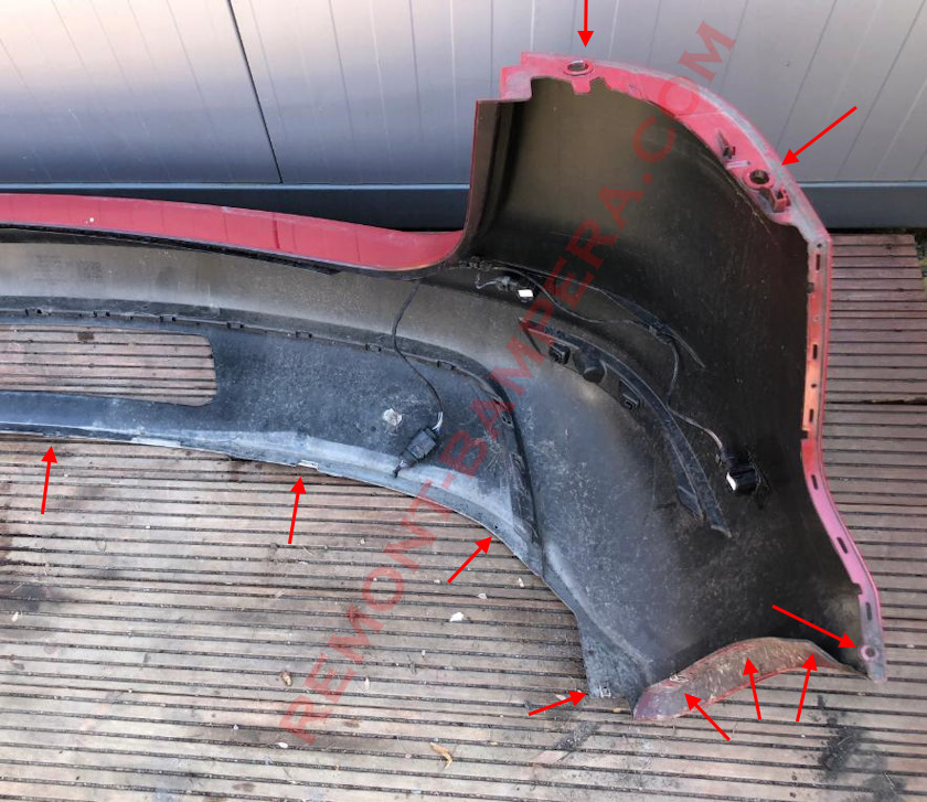 mounting locations of the rear bumper VW Sharan II 2010-2022