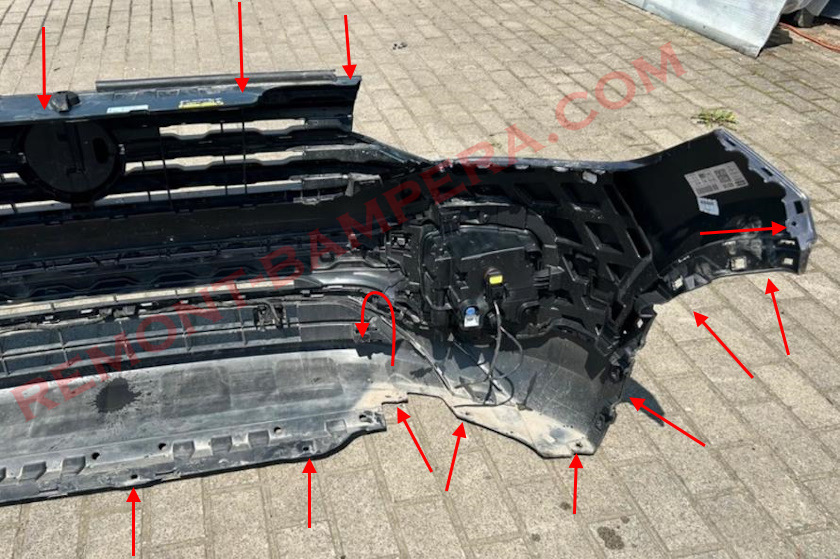 Ubicaciones de montaje del parachoques delantero VW T-Cross I 2018+
