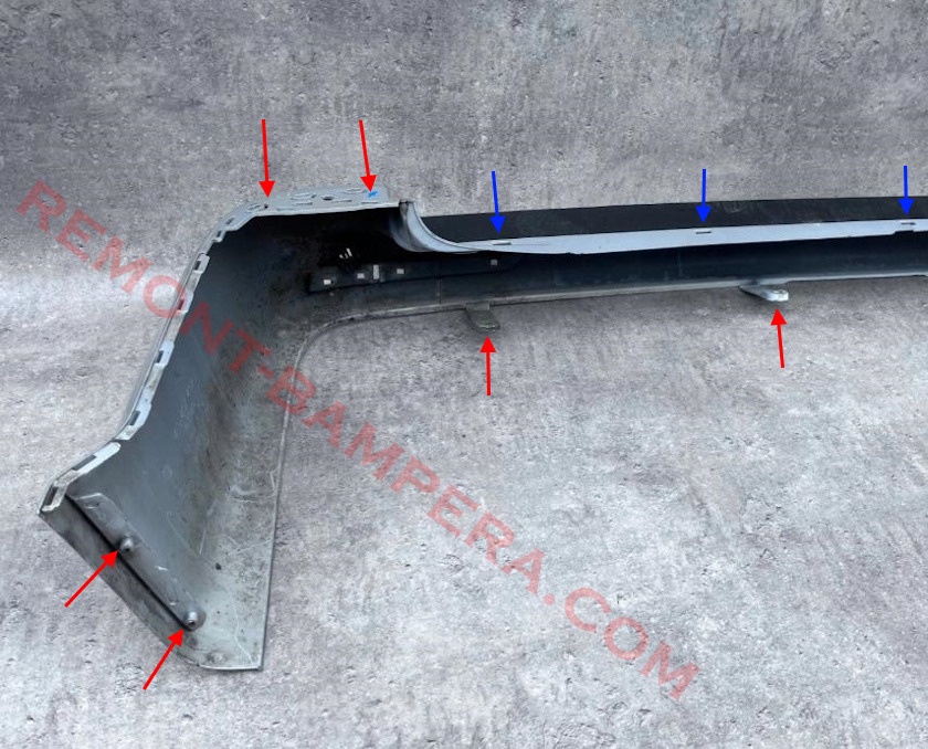 Ubicaciones de montaje para parachoques trasero VW T5 (T5.2) 2003-2015
