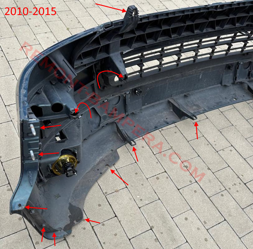 Ubicaciones de montaje del parachoques delantero VW T5.2 2010-2015