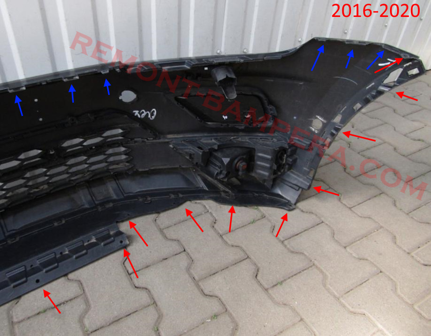 Ubicaciones de montaje del parachoques delantero VW Tiguan 2 2016-2020