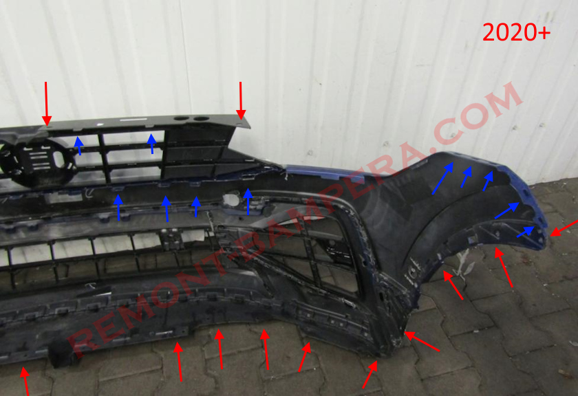 Ubicaciones de montaje del parachoques delantero VW Tiguan 2 2020-2024