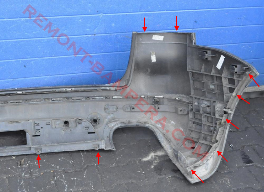 posizioni di montaggio del paraurti posteriore VW Touareg I 2002-2010