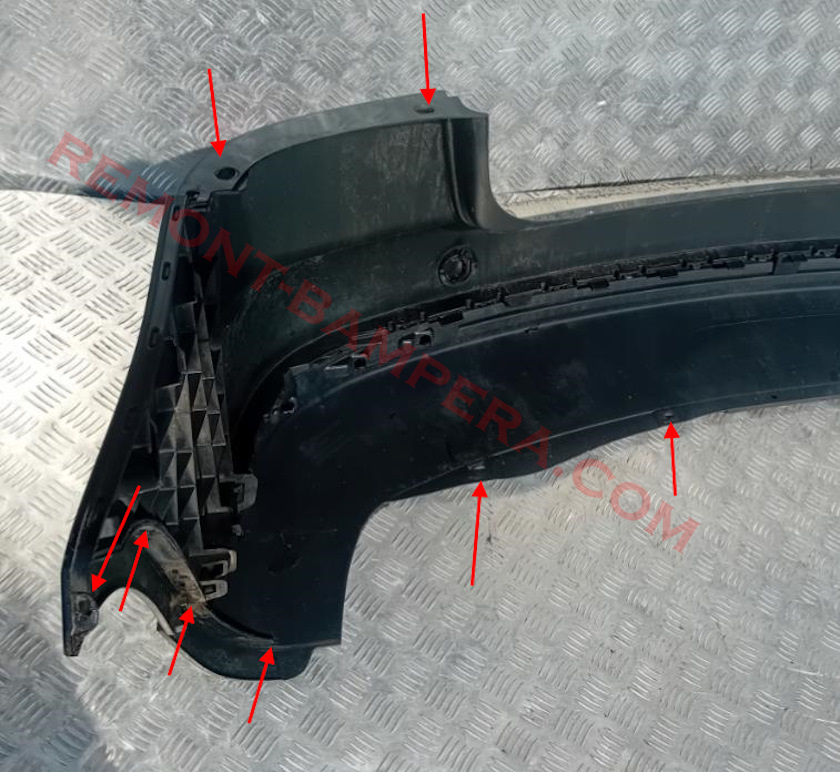 места крепления заднего бампера VW Touran 1 2003-2010