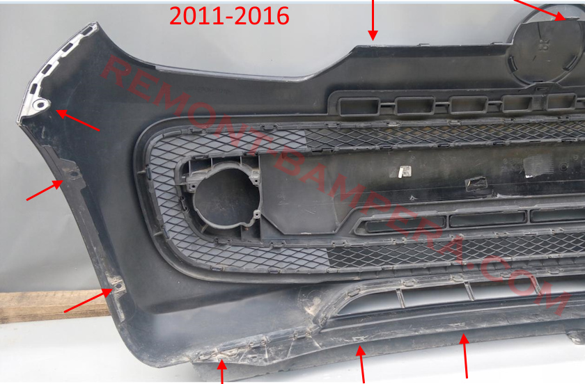 места крепления переднего бампера VW up! 2011-2016