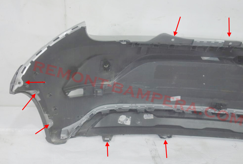 места крепления заднего бампера VW up! 2011-2023 