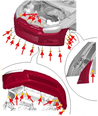 Schema fissaggio paraurti anteriore VW Scirocco