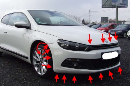 punti di attacco paraurti anteriore VW Scirocco