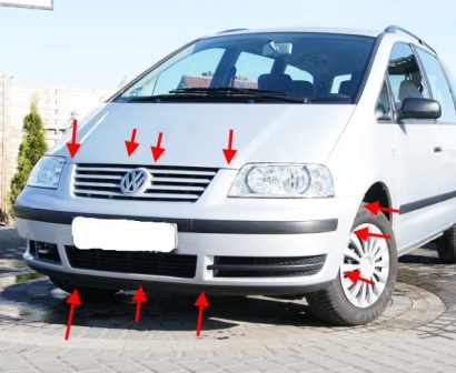 Befestigungspunkte der vorderen Stoßstange VW Sharan (nach 2000)