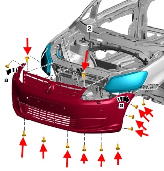 Schema fissaggio paraurti anteriore VW Touran (dopo il 2010)