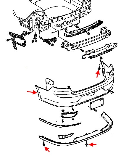 Schema montaggio paraurti posteriore VW Arteon