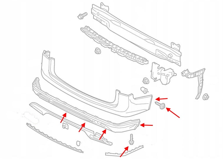 Schema montaggio paraurti posteriore VW Atlas / Teramont