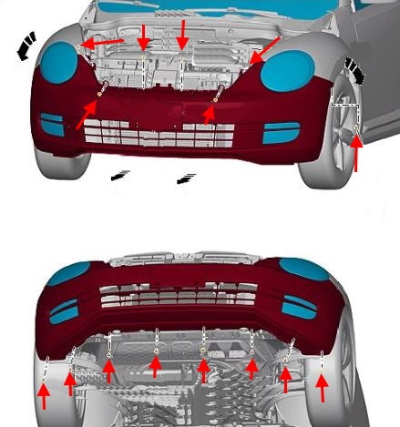 Schema montaggio paraurti anteriore Beetle VW (2011-2019)