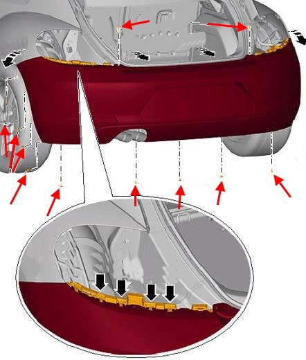 Schema montaggio paraurti posteriore Beetle VW (2011-2019)