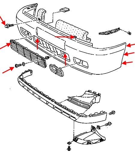 Schema montaggio paraurti anteriore VW Caddy (1995-2004)