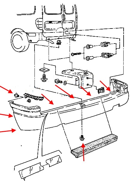 Schema montaggio paraurti posteriore VW Caddy (1995-2004)