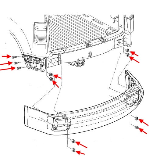 Schema montaggio paraurti posteriore VW Caddy (2004-2015)