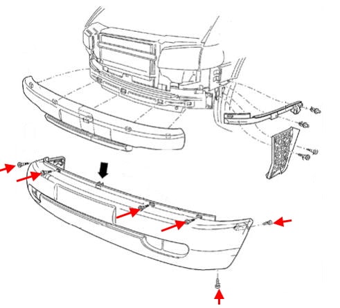 Схема крепления переднего бампера VW EuroVan
