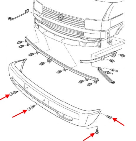 Схема крепления переднего бампера VW EuroVan