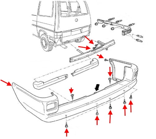 Схема крепления заднего бампера VW EuroVan