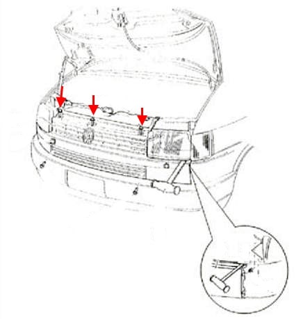 Схема крепления переднего бампера VW EuroVan
