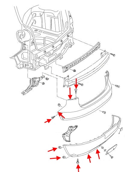 Schema montaggio paraurti posteriore VW Golf Plus (2005-2014)