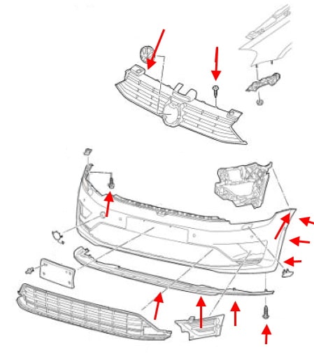 Schema di montaggio del paraurti anteriore VW Golf Sportsvan