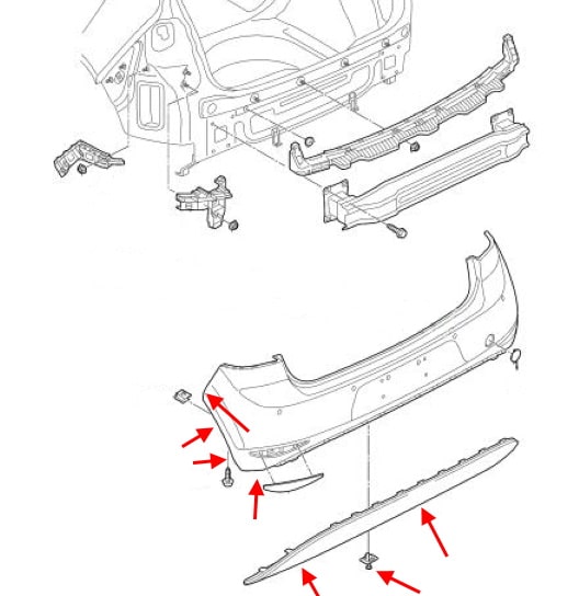 Schema di montaggio del paraurti posteriore VW Golf Sportsvan