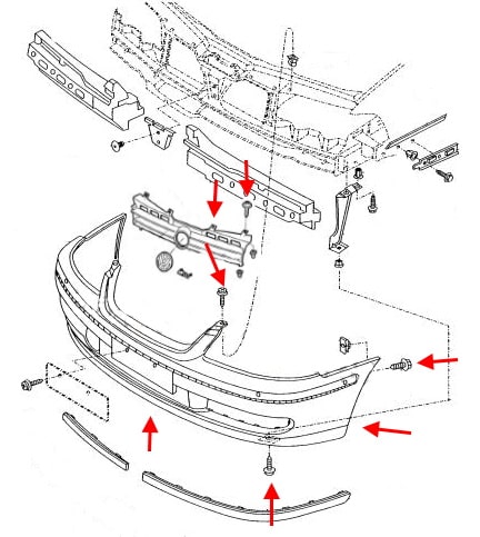 Schema di montaggio del paraurti anteriore Gol / Pointer (1994-2008)