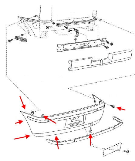 Schema di montaggio del paraurti posteriore Gol / Pointer (1994-2008)