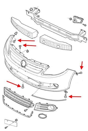 Schema fissaggio paraurti anteriore VW Gol (2008-2016)