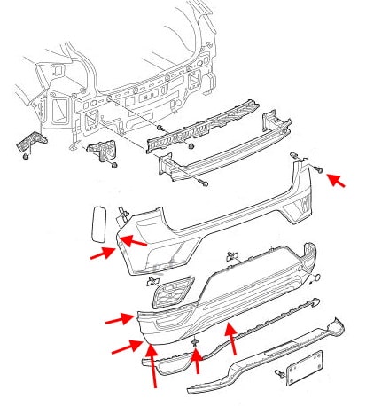 Schema montaggio paraurti posteriore VW T-Roc 