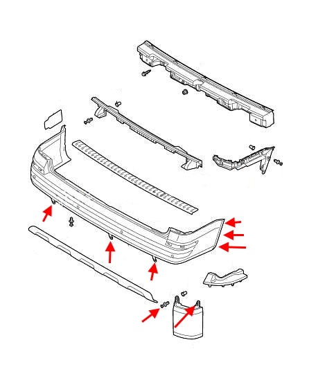 Schema montaggio paraurti posteriore VW T6 Transporter, Caravelle, Multivan