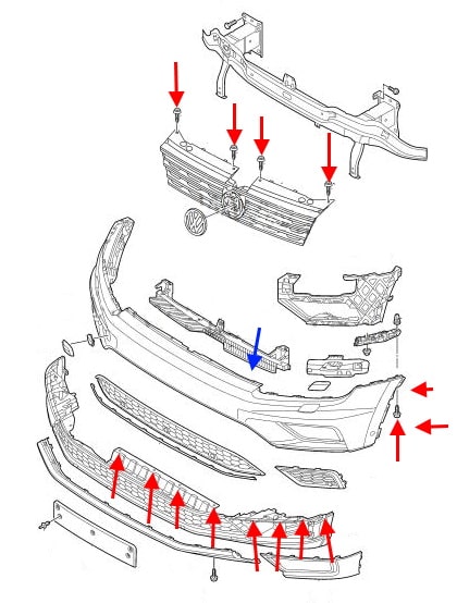 Schema montaggio paraurti anteriore VW Tiguan II (2016+)