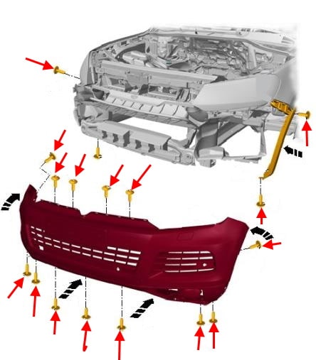 Schema montaggio paraurti anteriore VW Touareg II (2010-2018)