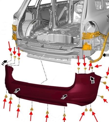 Schema montaggio paraurti posteriore VW Touareg II (2010-2018)