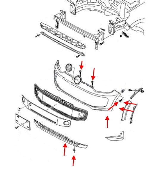 Schema fissaggio paraurti anteriore VW Up!