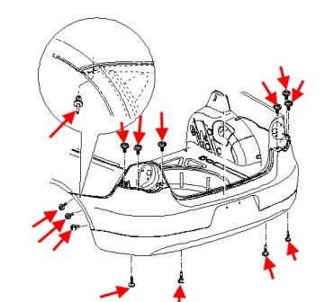 schema montaggio paraurti posteriore VW EOS