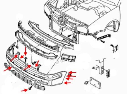 Schema fissaggio paraurti anteriore VW Golf 4