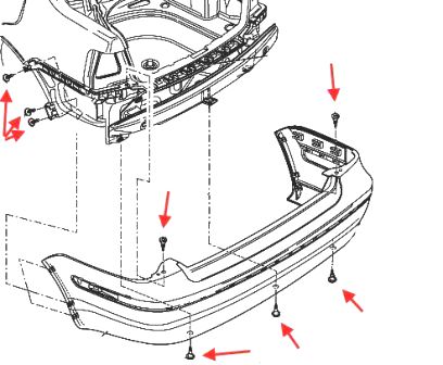 Schema di montaggio del paraurti posteriore VW Golf 4