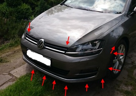 punti di attacco per il paraurti anteriore VW Golf 7