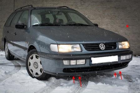 Befestigungspunkte der vorderen Stoßstange VW PASSAT B3 / B4