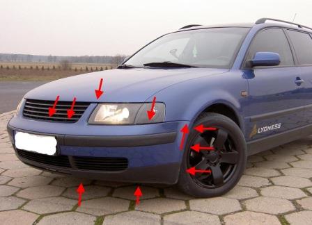 punti di attacco paraurti anteriore VW PASSAT B5