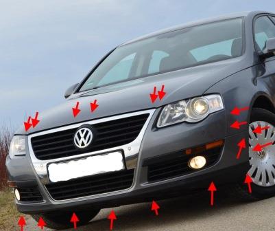 punti di attacco paraurti anteriore VW PASSAT B6