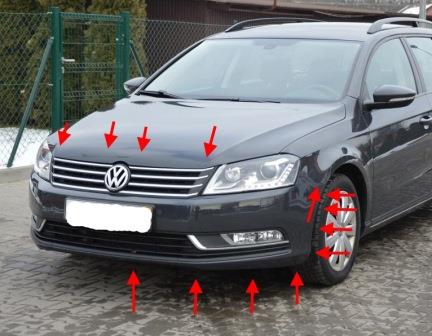 punti di attacco paraurti anteriore VW PASSAT B7