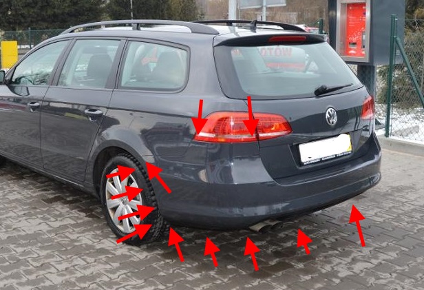 punti di attacco paraurti posteriore VW PASSAT B7 (CC)