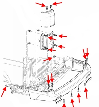 schema montaggio paraurti posteriore VW T5 (Transporter, Caravelle, Multivan)